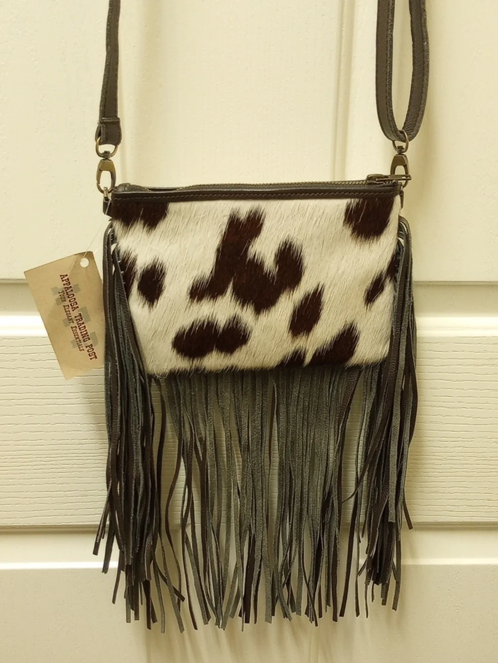 Western Calf Hair & Leather Fringe Crossbody Bag.